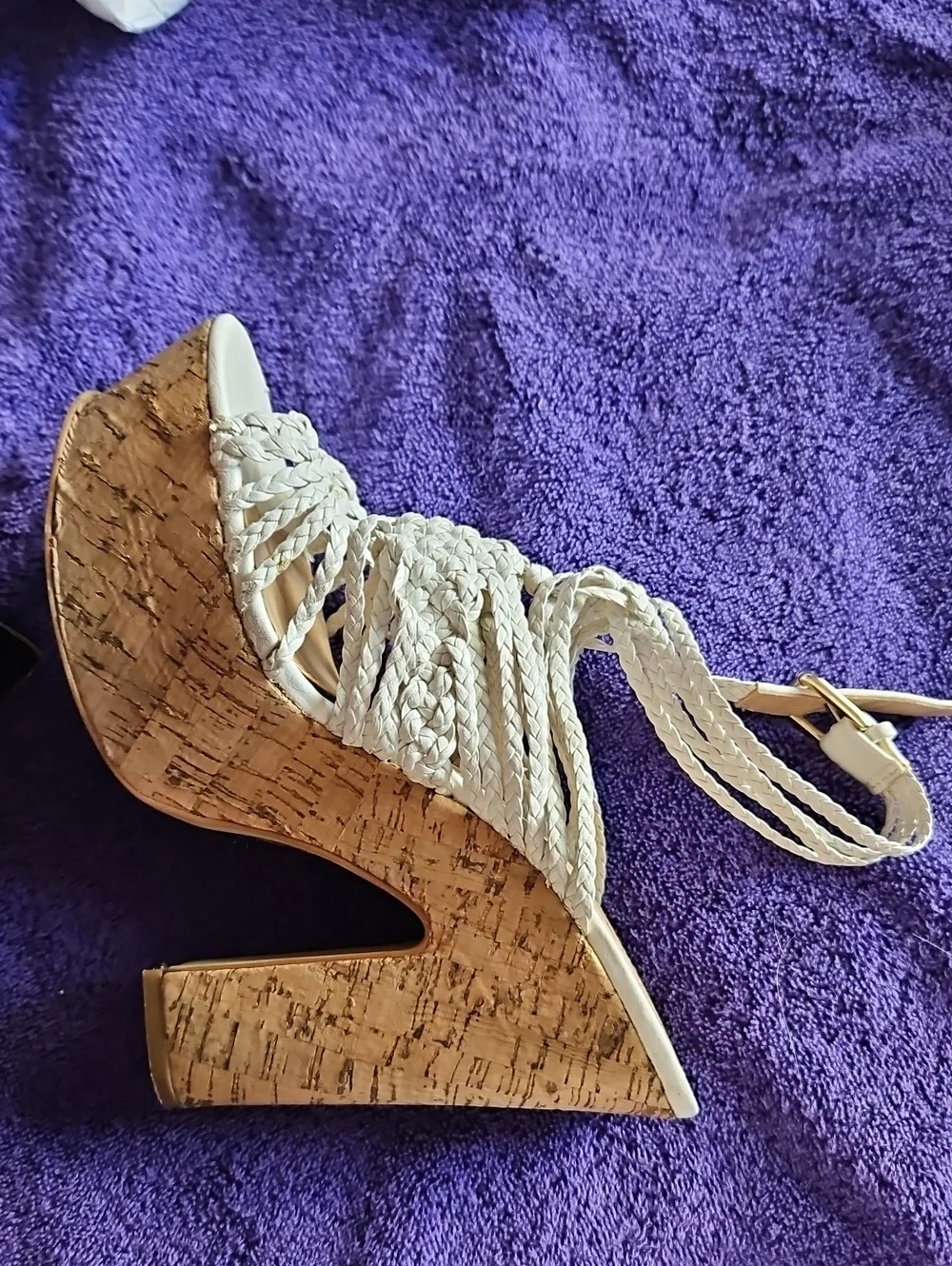 Colin Stuart Coconut Milk Braided Strap, Cork Look Platform Shoe Size 7B 2000s